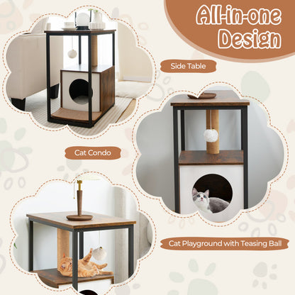 Cat Furniture End Table Cat House with Scratching Post